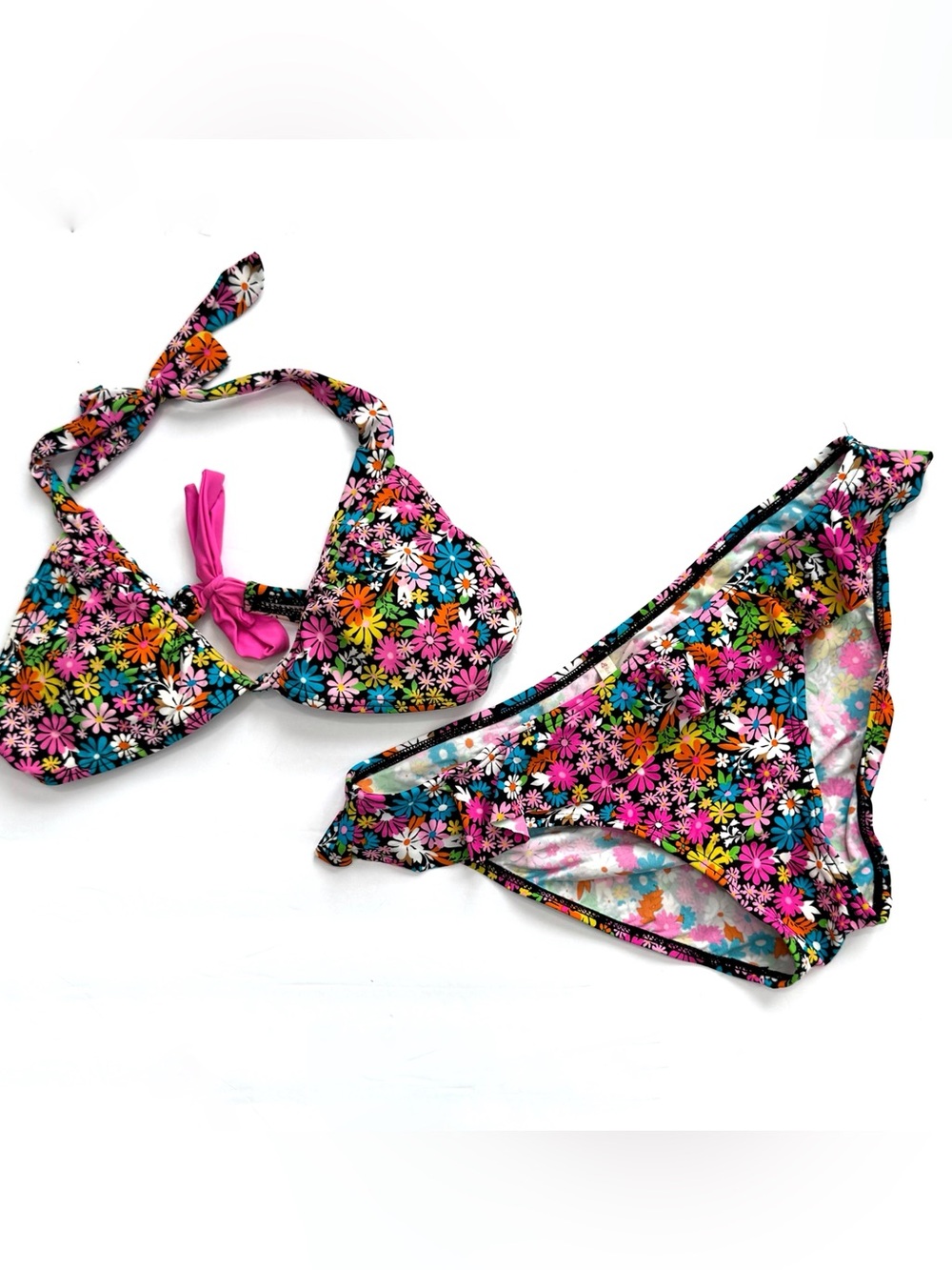 Red Camel Floral Ruffle Bikini Set Medium Top Large Bottoms Swimsuit